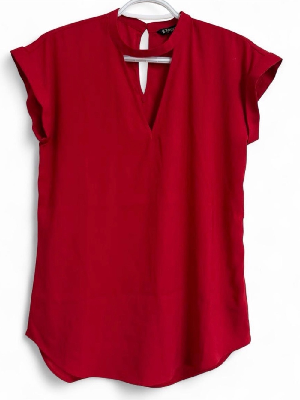Express Red Keyhole Cap-Sleeve Blouse